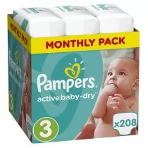 pampers active baby-dry pieluchy jednorazowe rozmiar 3 midi 208 szt