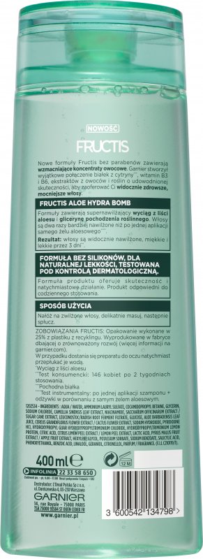 aloe hydra bomb fructis szampon skladniki