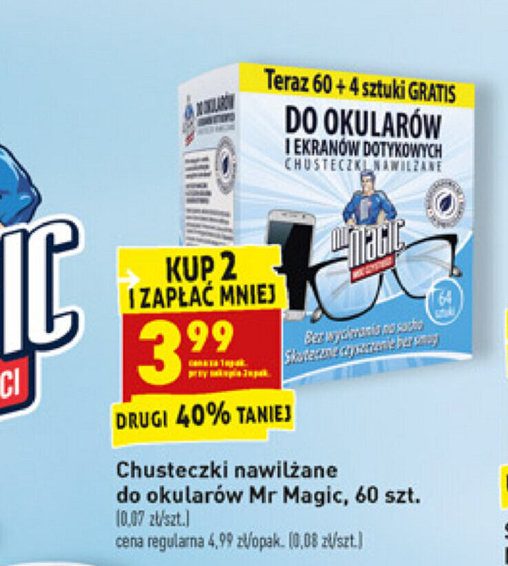 chusteczki nawilżane do czyszczenia okularów mr magic