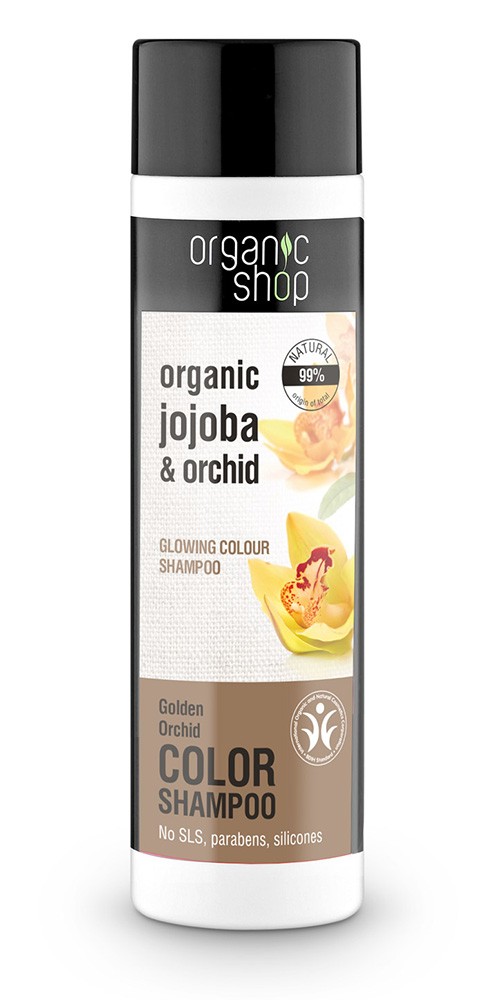 organic shop szampon do włosów farbowanych i matowych złota orchidea
