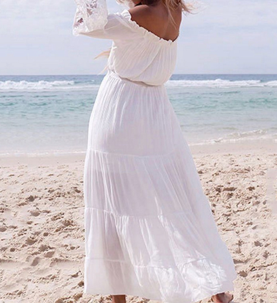 biała sukienka na plażę z pieluchy