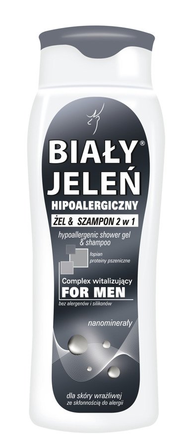 biały jeleń szampon żel hipoalergiczny 2w1 men z łopianem 300ml
