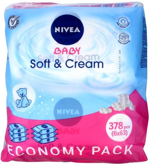 nivea baby chusteczki nawilżane soft & cream 6x63 sztuki