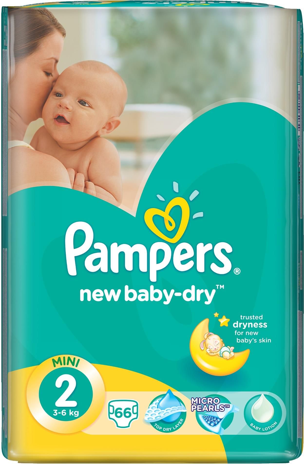 pampers newbaby-dry pieluchy rozmiar 2 mini 3-6kg 66 sztuk