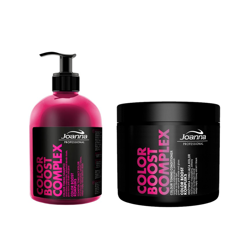 szampon i odżywka w różowej butelce